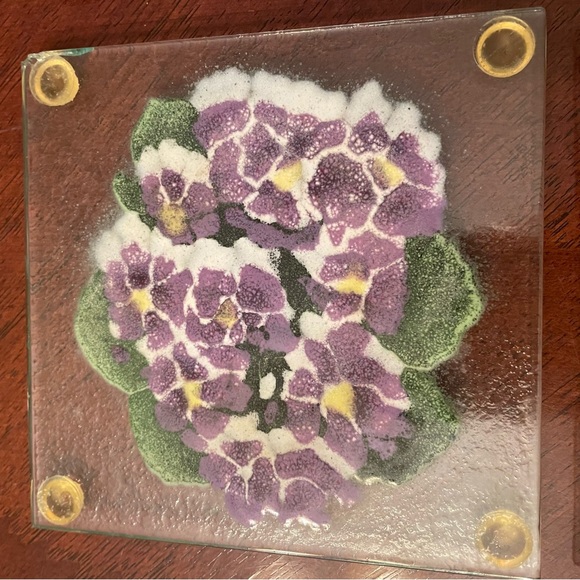 Set of 4 Folio Art Glass Coasters With Violets - Picture 4 of 9